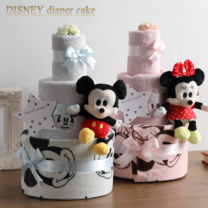  diapers cake Disney celebration of a birth height total attaching bath towel 3 step Mickey minnie Pooh Donald Homme tsu cake Father's day present Insta gift 