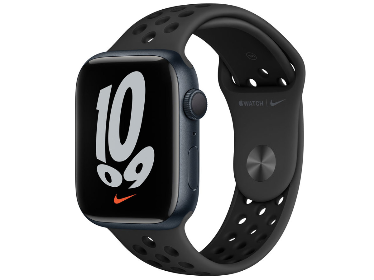 Apple Watch Nike Series 7 GPSモデル 45mm ミッドナイトアルミニウムケースとアンスラサイト/ブラックNikeスポーツバンド MKNC3J/A