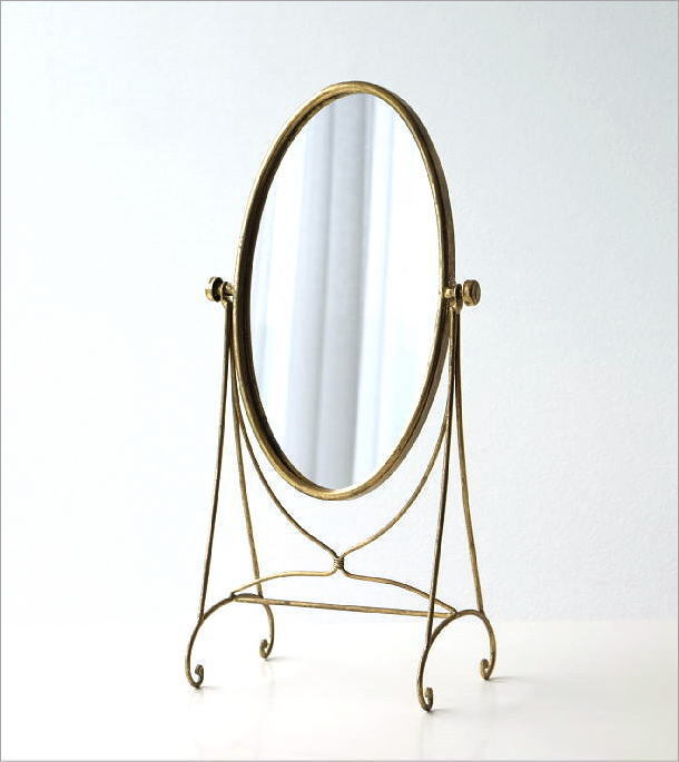 アンティーク 風 スタンドミラー 卓上鏡 両面鏡 可愛い 楕円 オーバル 女子 メーカー在庫限り品