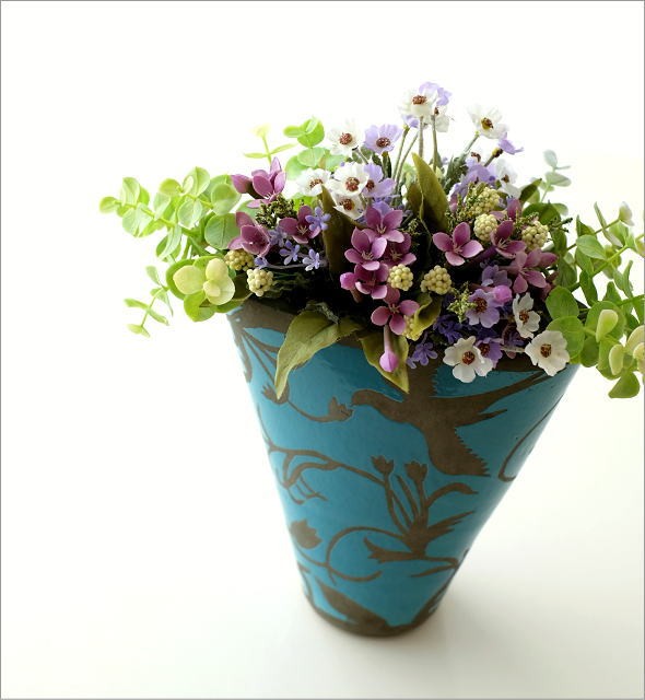 オンラインストア限定 花瓶 フラワーベース おしゃれ 陶器 テラコッタ 花器 口が広い 横長 レース模様 かわいい 可愛い 陶器のボートベースb プレミアム Carlavista Com