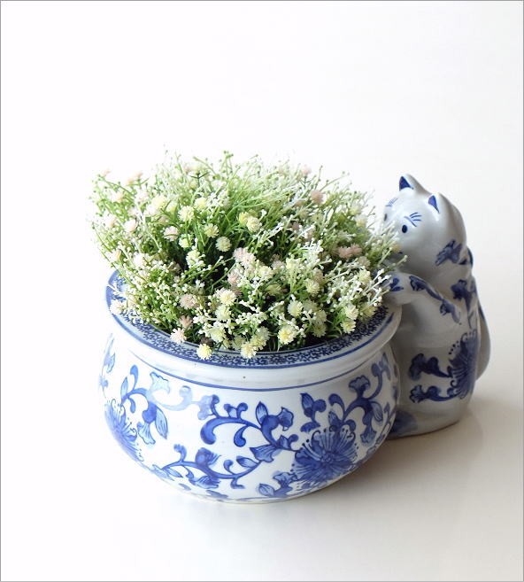 金魚鉢 おしゃれ 陶器 メダカ鉢 睡蓮鉢 和風 レトロ アンティーク ネコ ビオトープ インテリア 陶器の猫付き鉢ポット Swa7775 ギギリビング 通販 Yahoo ショッピング