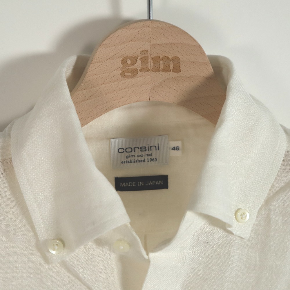  официальный gim Jim linen100% flat тканый короткий рукав BD воротник рубашка M 231215