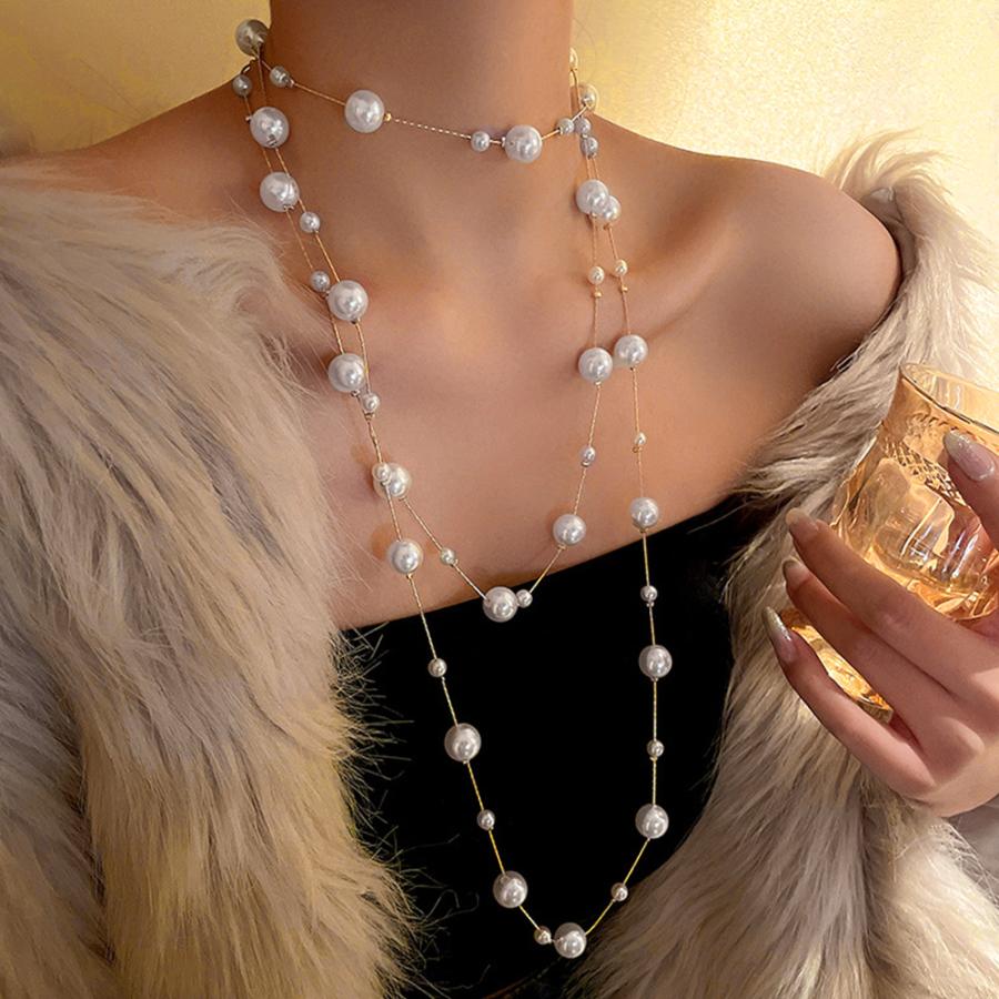  long necklace pearl lady's Korea [ cat pohs possible ]