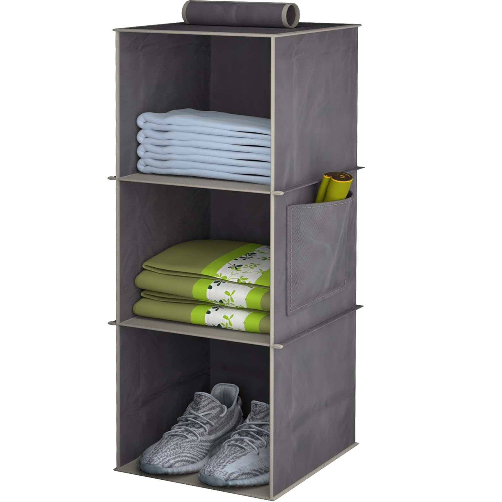 YOUDENOVA closet hanging lowering storage 3 step folding storage rack hanging lowering bag storage hanging lowering [30x30x60cm* gray ]