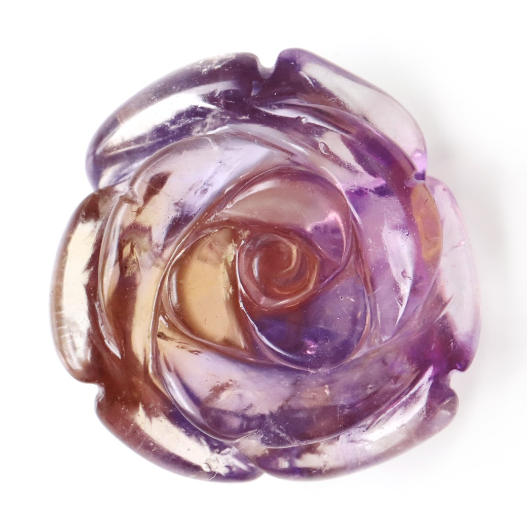アメトリン 薔薇 彫り 置き物 ボリビア産 オブジェ 紫色の発色強め