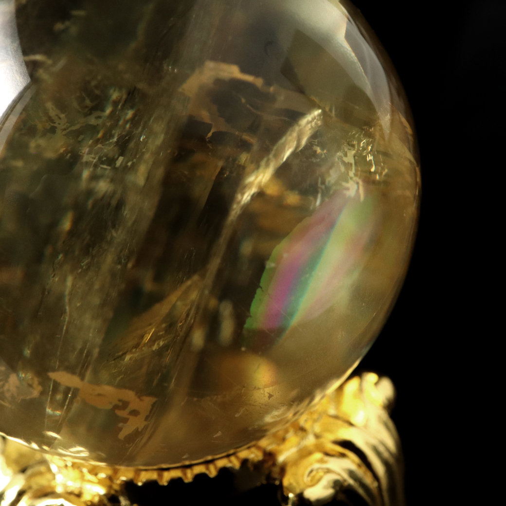 GOLD STONE ゴールデン カルサイト 丸玉 虹入り レインボー 台座付き