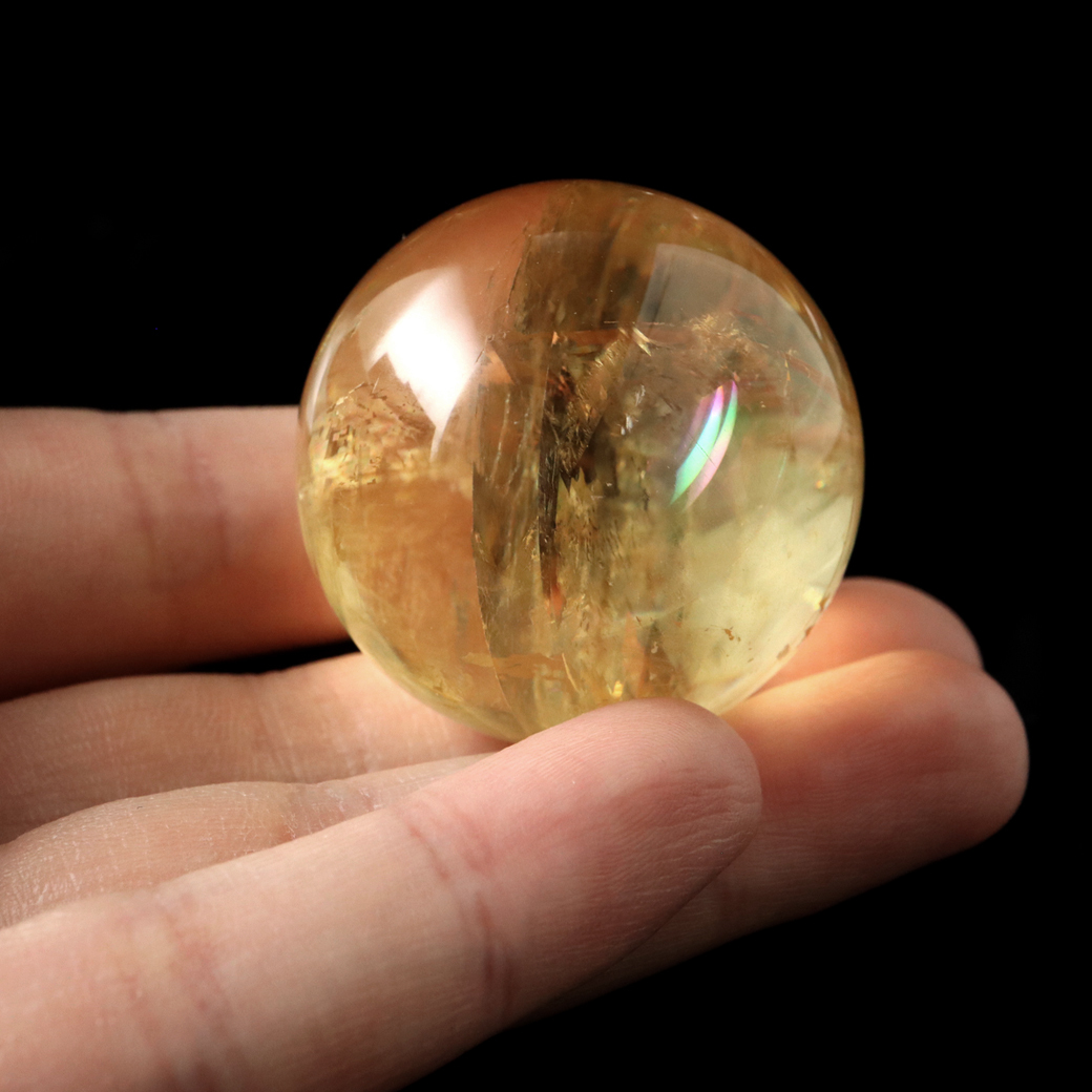 GOLD STONE ゴールデン カルサイト 丸玉 虹入り レインボー 台座付き