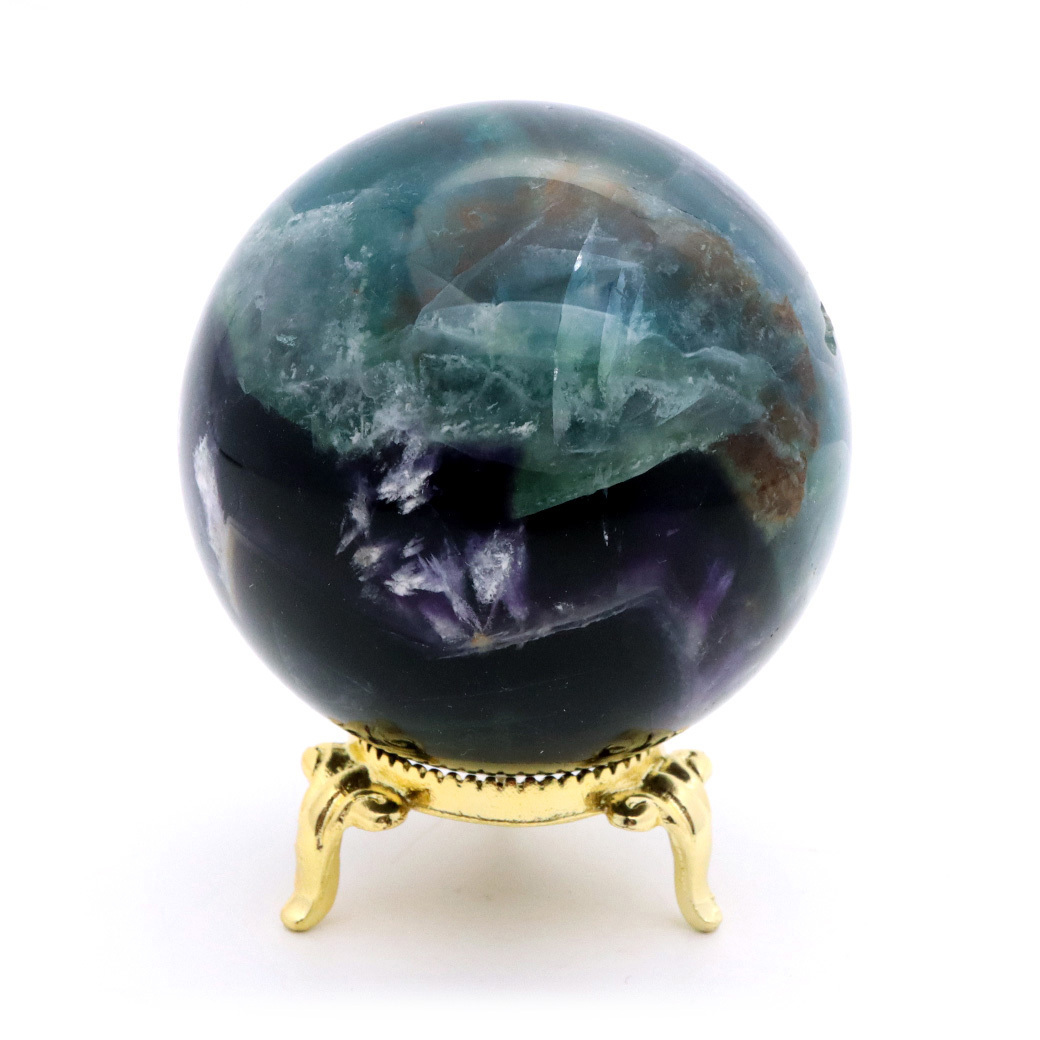 GOLD STONE エンジェルフェザー フローライト 丸玉 直径 約59mm 台座