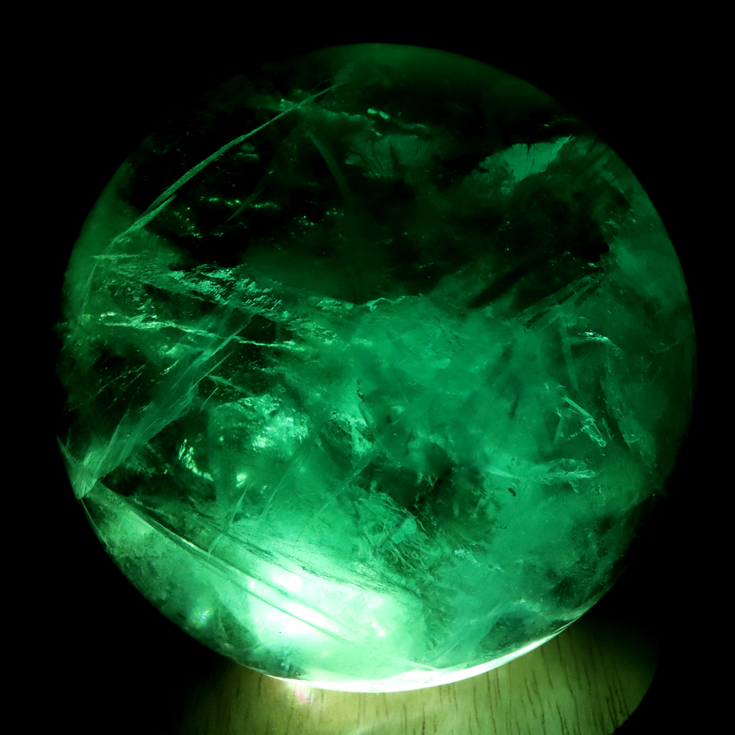 グリーン フローライト AAA 丸玉 直径 約10.5cm LED付き 台座 蛍石