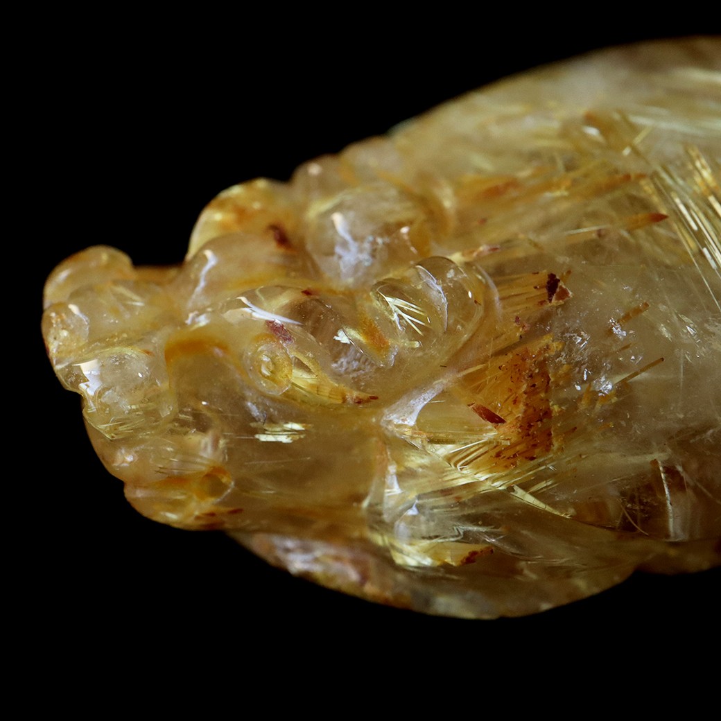 GOLD STONE タイチン ルチルクォーツ ロングイ 龍亀 風水 置物 天然石