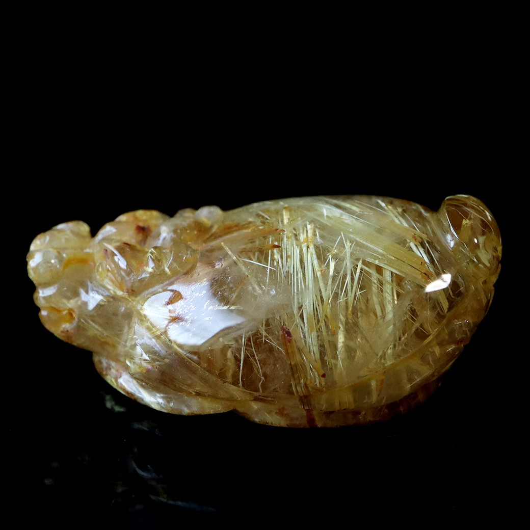 GOLD STONE タイチン ルチルクォーツ ロングイ 龍亀 風水 置物 天然石