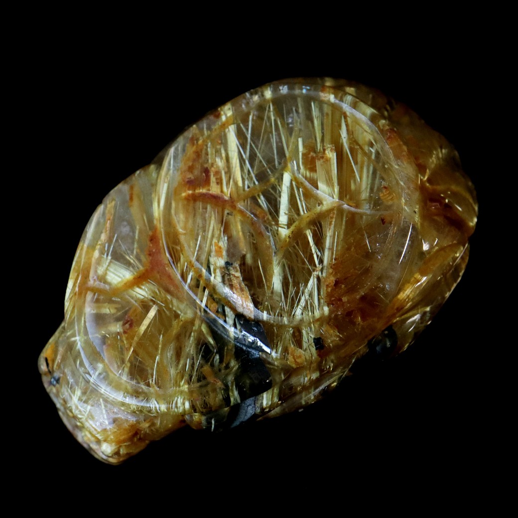 GOLD STONE タイチン ルチルクォーツ ロングイ 龍亀 風水 置物 天然石