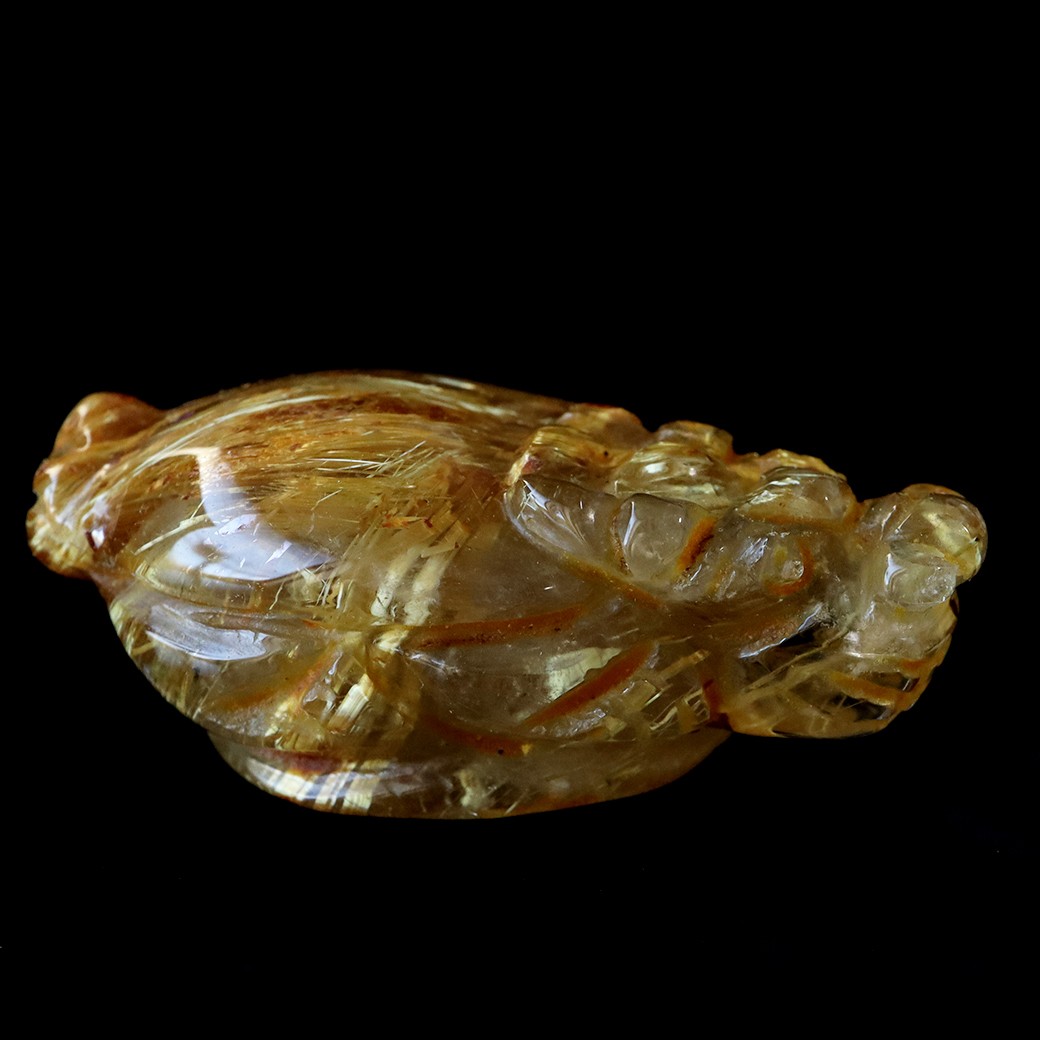 GOLD STONE タイチン ルチルクォーツ ロングイ 龍亀 風水 置物 天然石