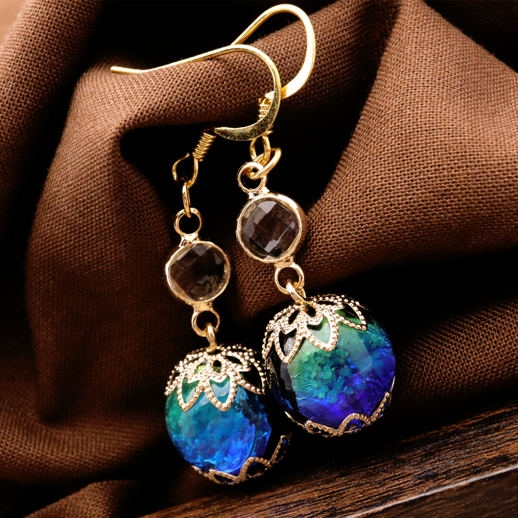 GOLD STONE ホタルガラス ピアス レディース 光る ケラママリン フック