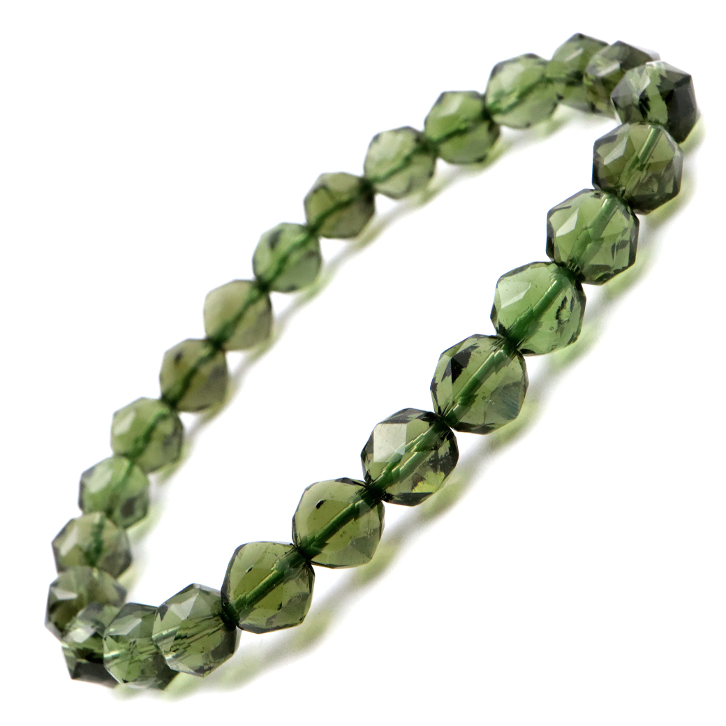 GOLD STONE モルダバイト ブレスレット スターカット 7-8mm 鑑別