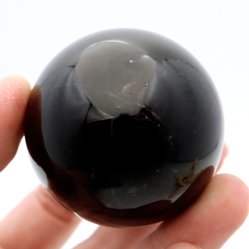 GOLD STONE モリオン 黒水晶 丸玉 木製台座付き 直径 50mm 山東省産