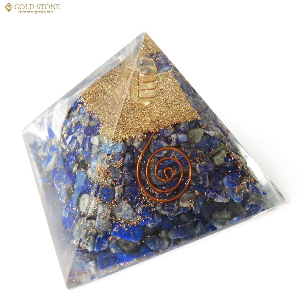 ピラミッド　オルゴナイト　ラピスラズリ GOLD STONE ラピスラズリ使用 水晶単結晶入り オルゴナイトピラミッド