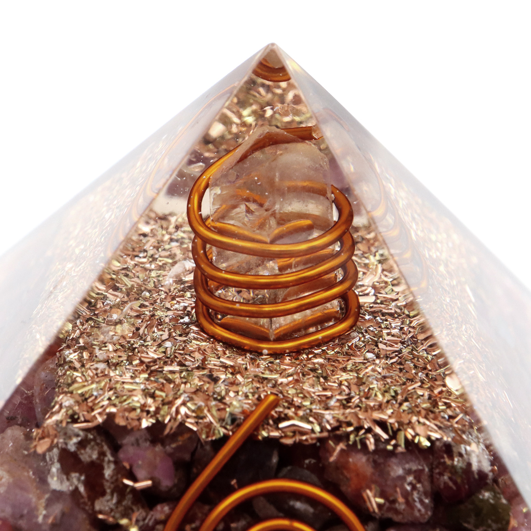 GOLD STONE ルビー 使用 水晶 単結晶入り オルゴナイト ピラミッド