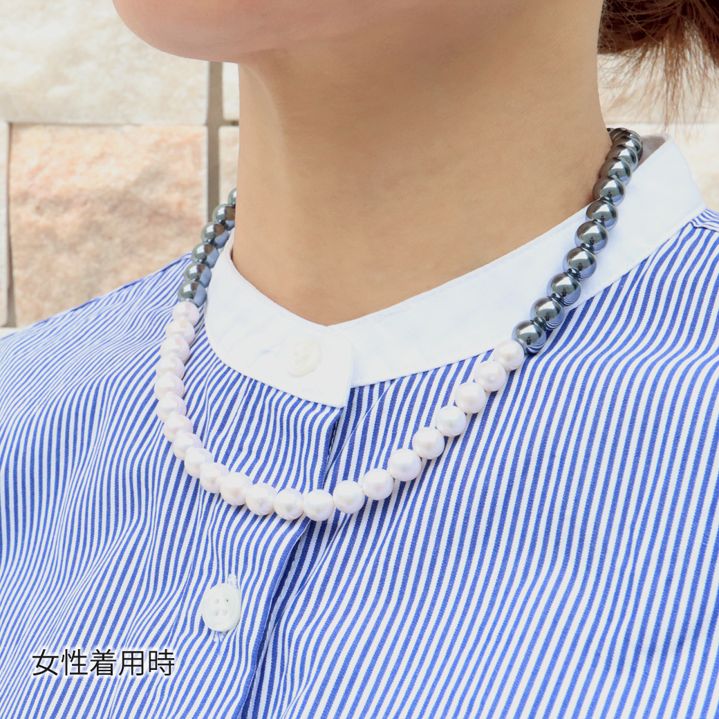 GOLD STONE 天然淡水パール 真珠ネックレス テラヘルツ鉱石 本物 8mm 