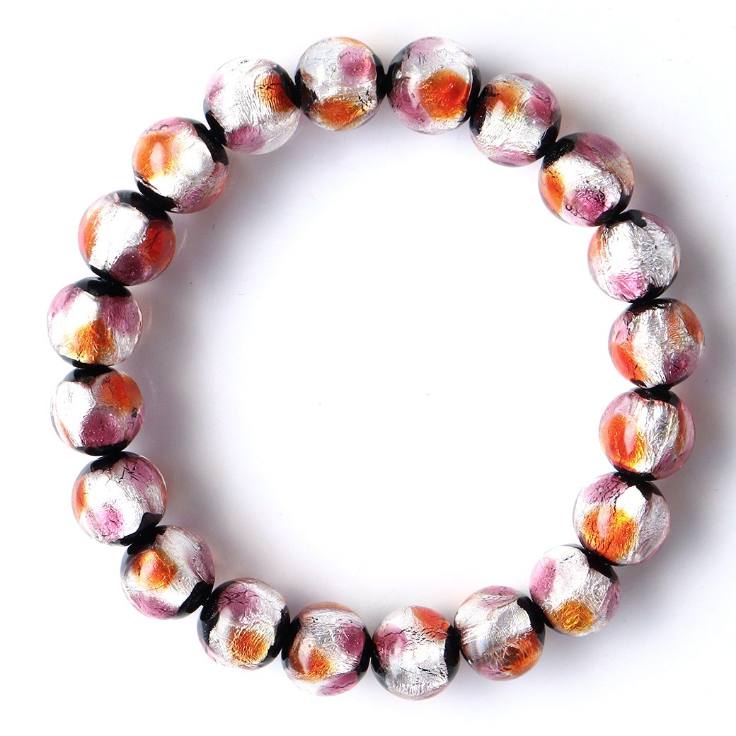 GOLD STONE ホタルガラス ブレスレット メンズ レディース 10mm ピンク