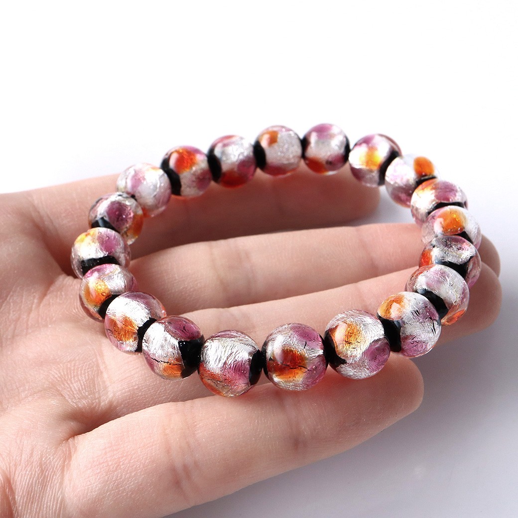 GOLD STONE ホタルガラス ブレスレット メンズ レディース 10mm ピンク