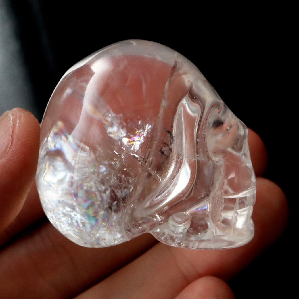 GOLD STONE クリスタル スカル 天然水晶 虹入り 骸骨 置物 アイリス