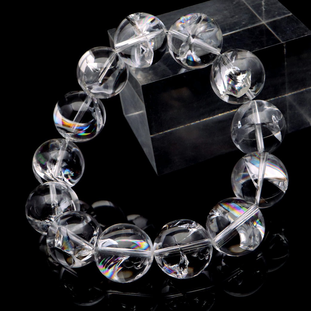 水晶 ブレスレット 天然 虹入り アイリスクォーツ 17.5mm AAA