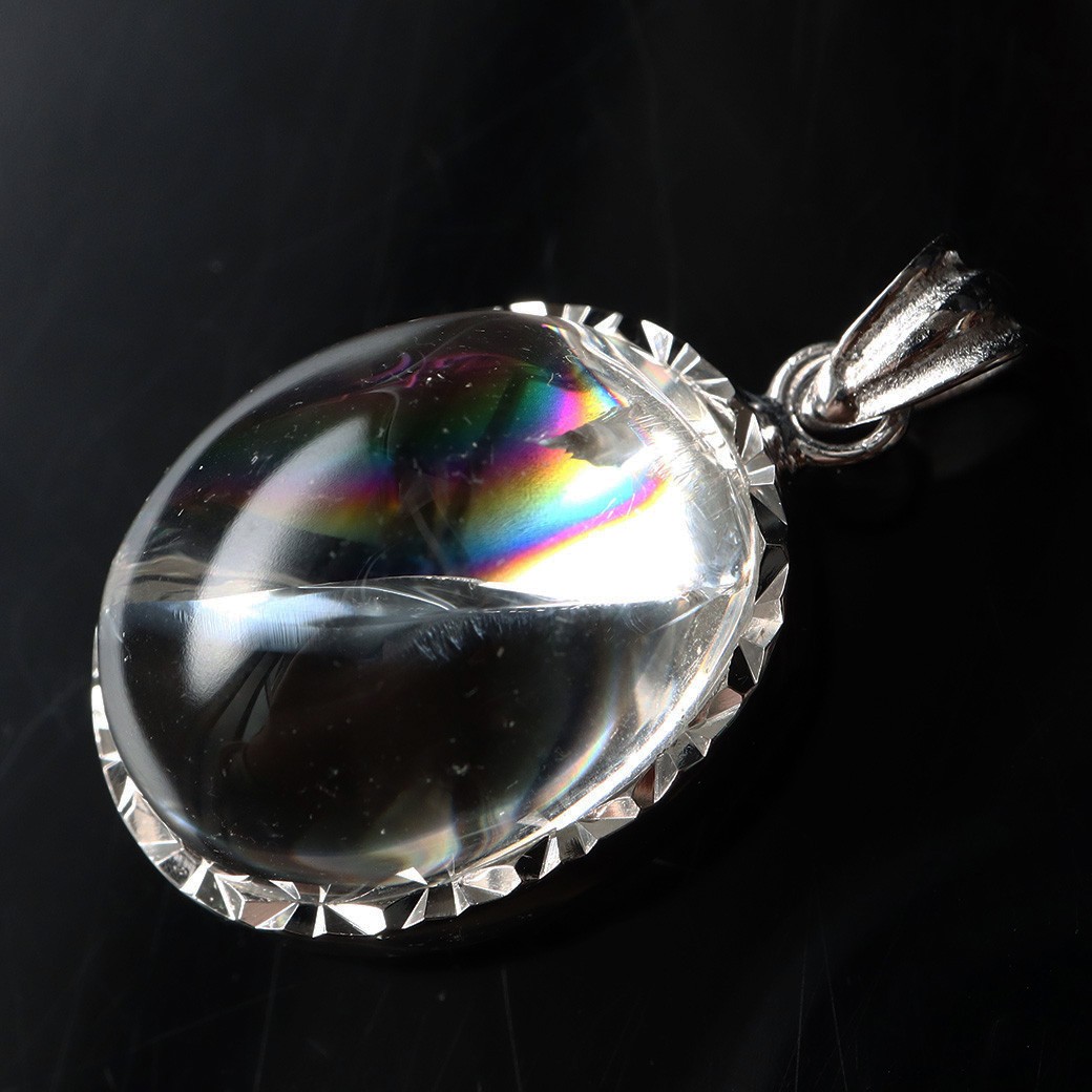 アイリスクォーツ虹入り水晶ネックレス天然石ペンダント高品質silver925 チェーン付き