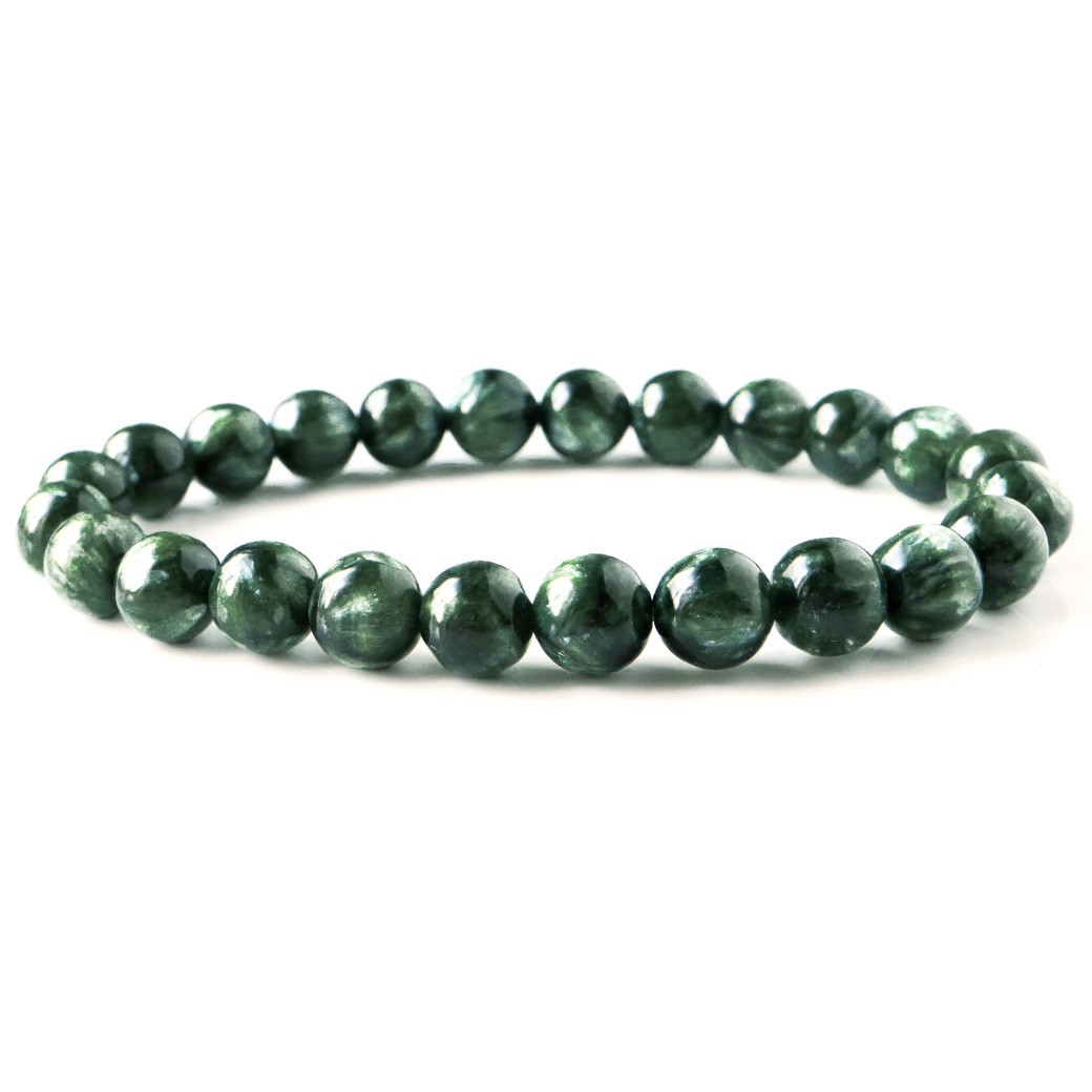 GOLD STONE 高品質 セラフィナイト ブレスレット 7.5mm 斜緑泥石