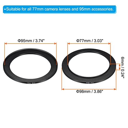 PATIKIL 77mm-95mm metal step up ring camera lens filter adaptor ring aluminium filter adaptor ring camera lens hood for 