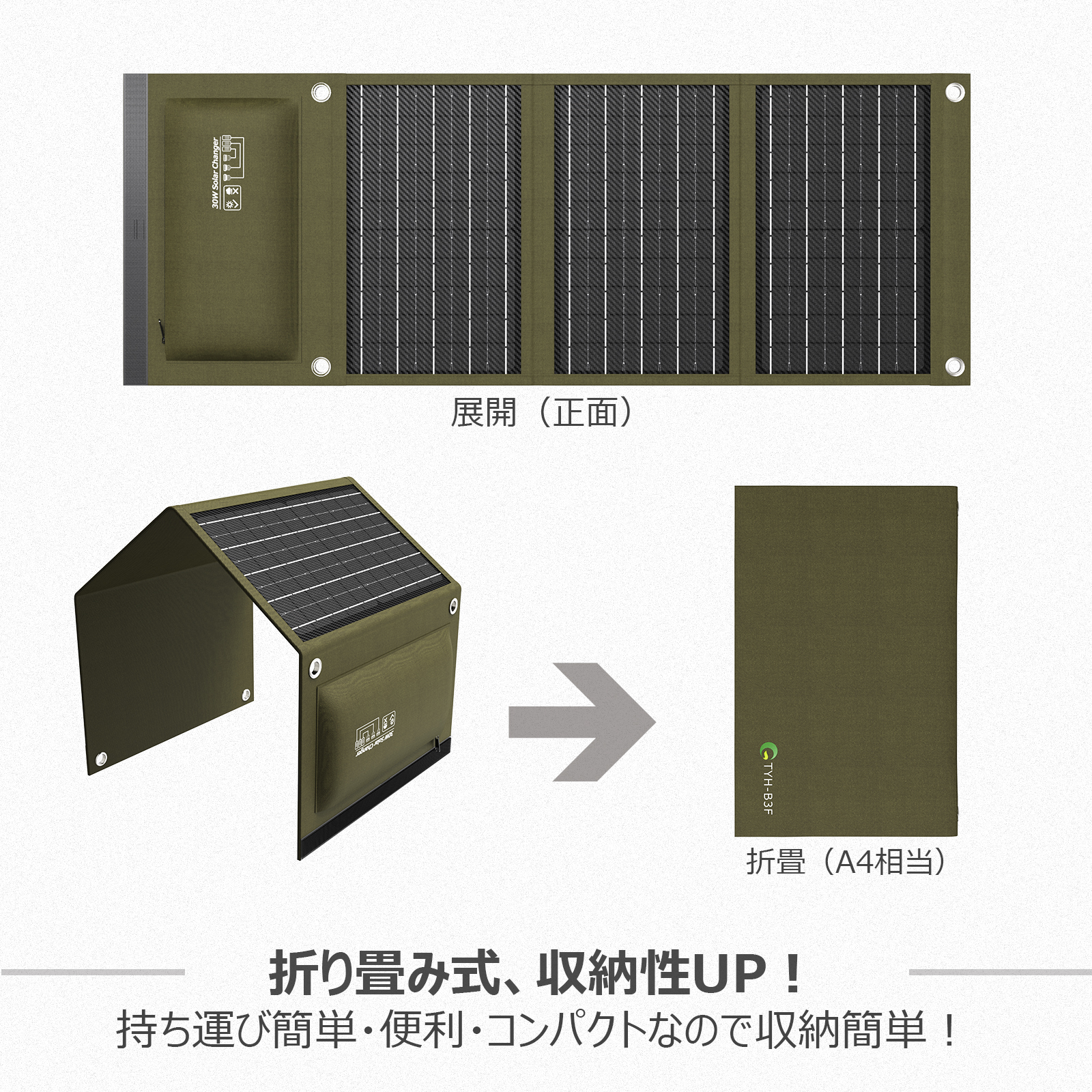  sale disaster prevention respondent .30W solar panel charger portable small size solar charger single crystal USB QC3.0 storage convenience light weight compact . electro- measures outdoors one year guarantee TYH-B3F