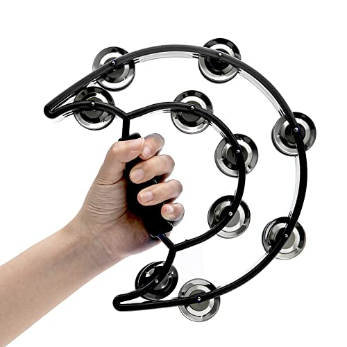 2 row tambourine, trout fa knee made of metal. bell in stock. percussion instruments handbell is, child . adult music beginner therefore. great musical instruments. present. ( black )