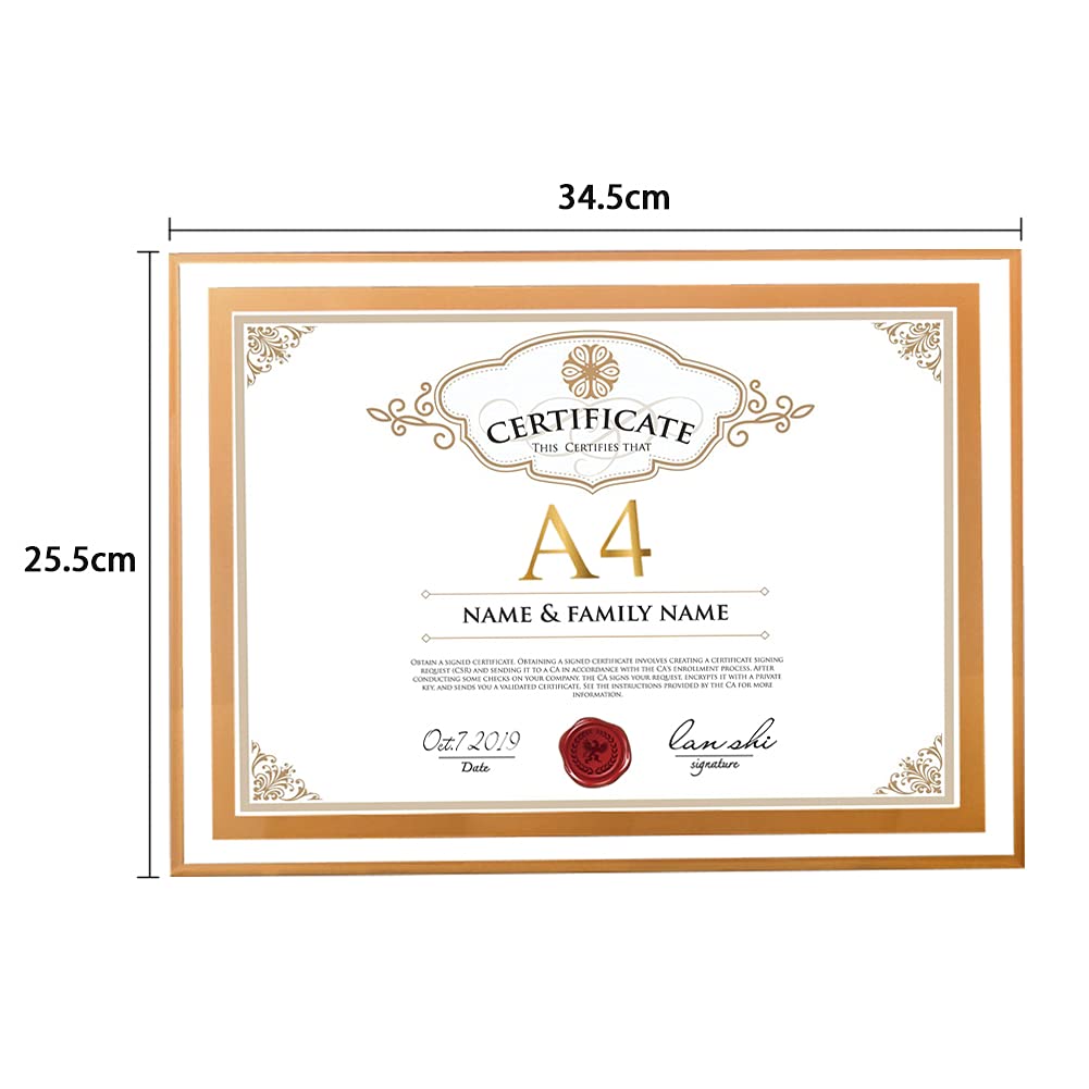  фоторамка a4 Gold почетный сертификат рама стекло specification картина / интерьер / вход / современный / художественное изделие / искусство рама A4 размер (210mmx297mm) настенный 