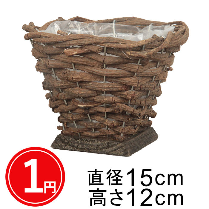 [.... sama 1. limit ]1 jpy pot cover case nature material angle 15~17cm Brown individual difference equipped arrange succulent plant .... service goods value 