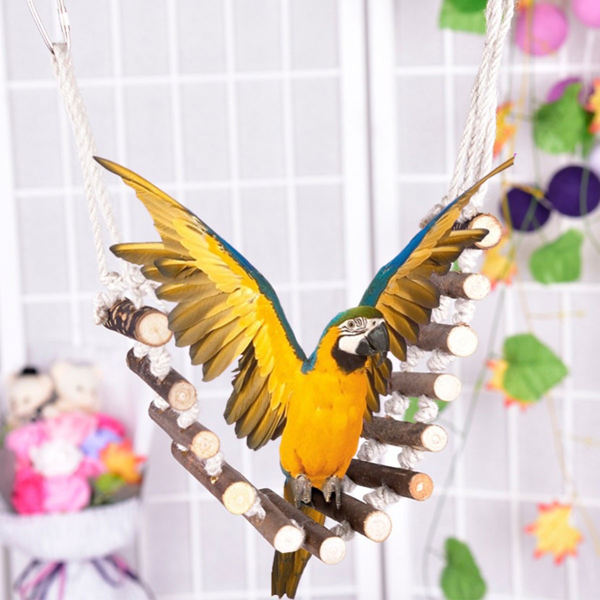 インコ はしご おもちゃ 木製 鳥 止まり木 吊り下げ 小鳥 とまり木