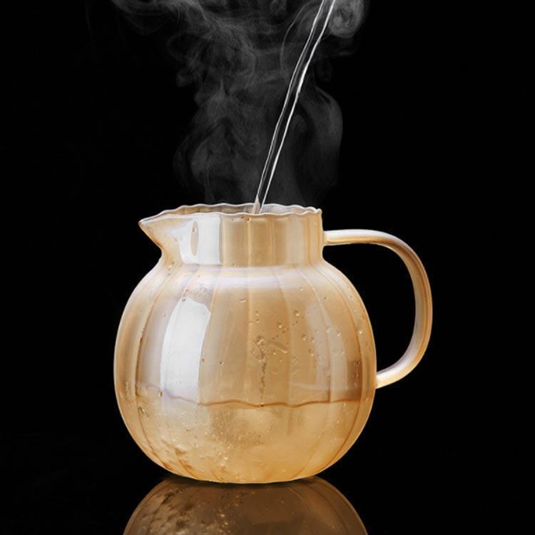  teapot pumpkin glass heat-resisting glass small teapot 1300ml tea Four Two glass made pot direct fire direct fire correspondence pumpkin design black tea fruit ti