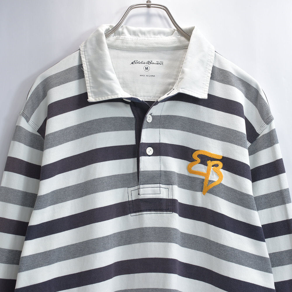 00s~ Eddie Bauer Eddie * Bauer Logo вышивка окантовка Rugger рубашка регби Polo длинный рукав уличный бренд U
