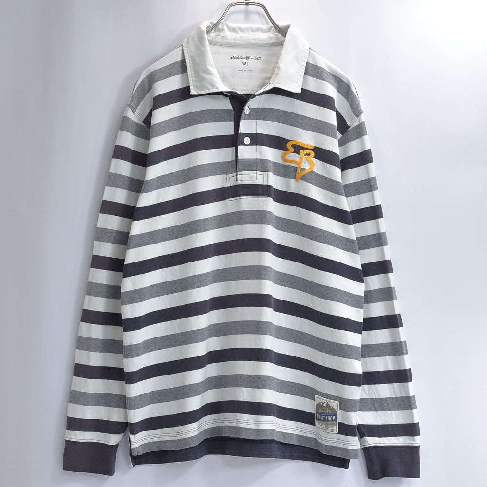 00s~ Eddie Bauer Eddie * Bauer Logo вышивка окантовка Rugger рубашка регби Polo длинный рукав уличный бренд U