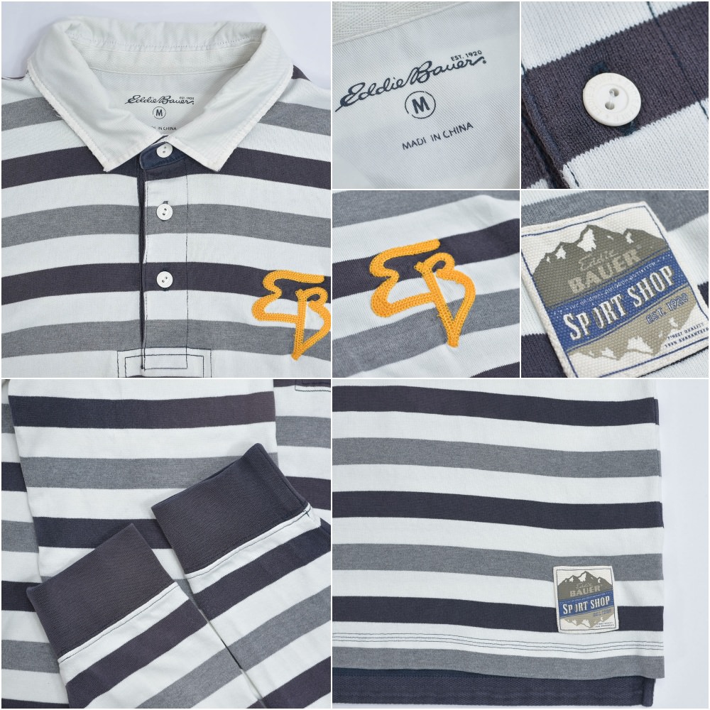 00s~ Eddie Bauer Eddie * Bauer Logo вышивка окантовка Rugger рубашка регби Polo длинный рукав уличный бренд U