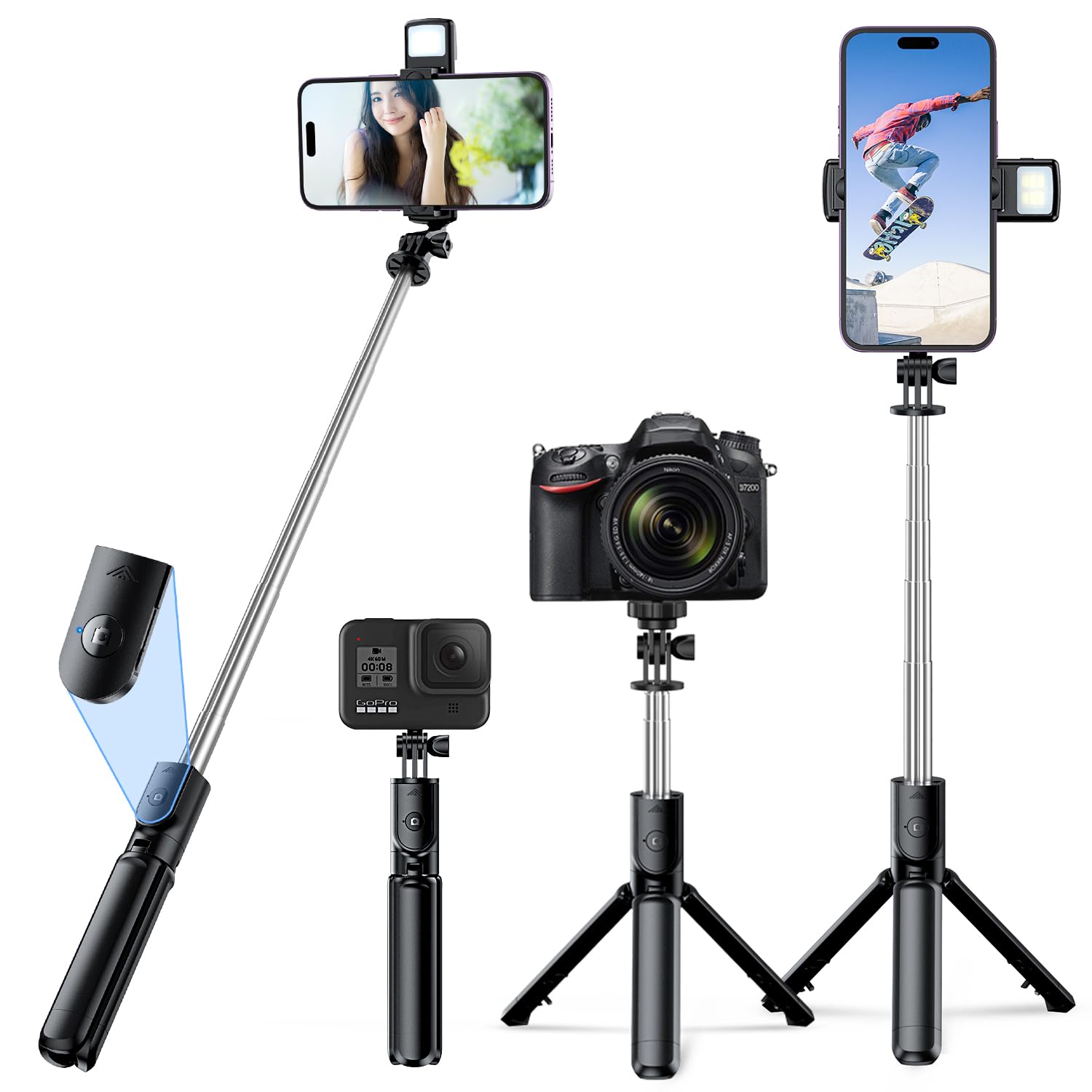  super light weight self .. stick tripod Bluetooth cell ka stick remote control attaching Gopro digital camera combined use smartphone 5 -step flexible 360° rotation wireless folding .