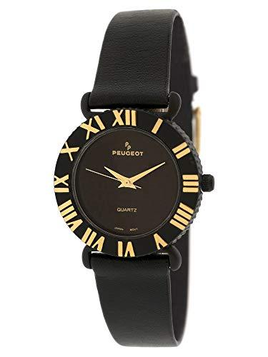 Peugeot レディース ミッドナイトブラックウォッチ 盛り上がったゴールドローマ数字ベゼル ブラックストラップ[並行輸入品] Peugeot レディース ミッドナイトブラックウォッチ 盛り上がったゴールドローマ数字ベゼル ブラックストラップ