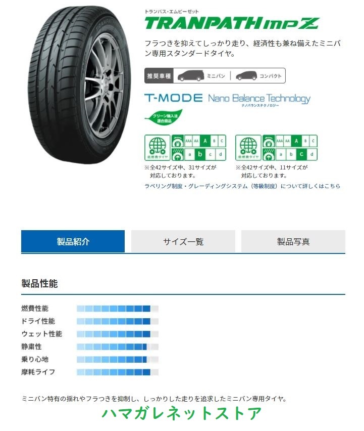 TOYO TIRES TRANPATH mpZ 215/65R15 96H タイヤ×2本セット 自動車　ラジアルタイヤ、夏タイヤの商品画像