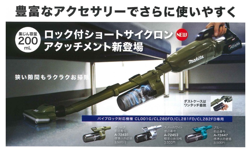 makita Makita оригинальный сопутствующие предметы блокировка есть Short Cyclone Attachment оливковый :A-72431| белый :A-72453| синий :A-72447