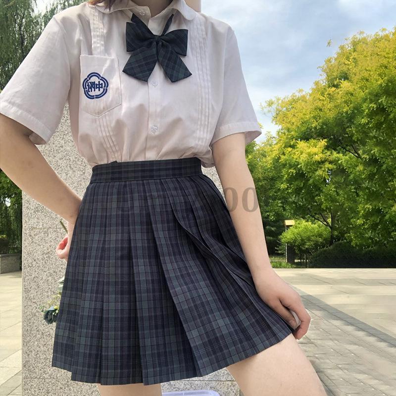  our shop popular! school skirt pleated skirt total height 2 kind waste to rubber knees height Mini uniform student plain uniform skirt skirt school uniform JK going to school student uniform 