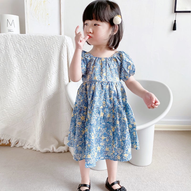  One-piece короткий рукав Kids baby женщина . девушки flair A линия цветочный принт туника Kids одноцветный симпатичный ba Rune рукав ребенок одежда девочка лето квадратное шея cut and sewn 