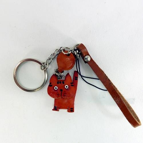 キーホルダー 牛革 本革 レザー 猫 ネコ 手作り ハンドメイド チャーム