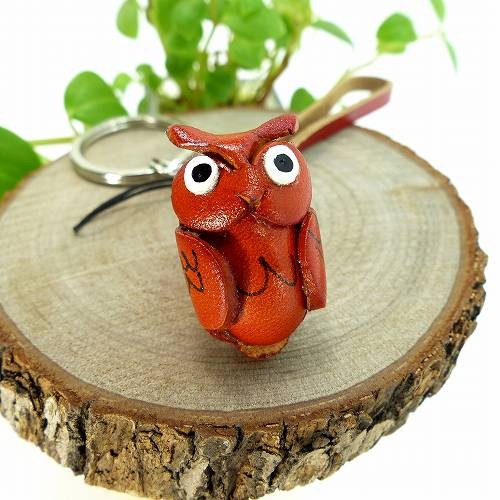 キーホルダー 牛革 本革 レザー ふくろう フクロウ 手作り