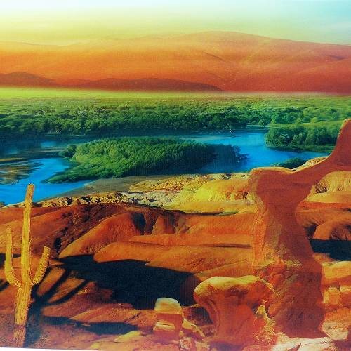 立体ピクチャー 夕陽のサボテン ET-240 風景 3Dの絵 飛び出す