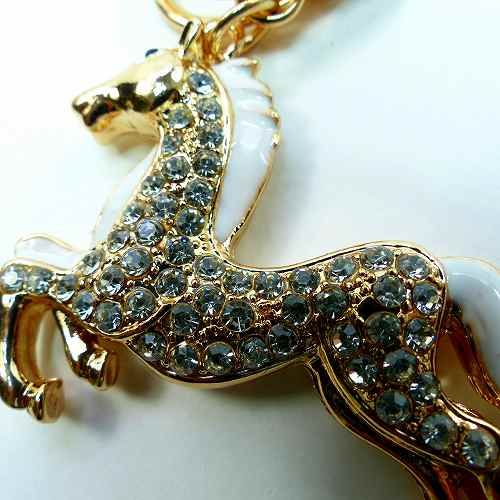 キーホルダー キラキラ ラインストーン 馬 白 白馬 チャーム