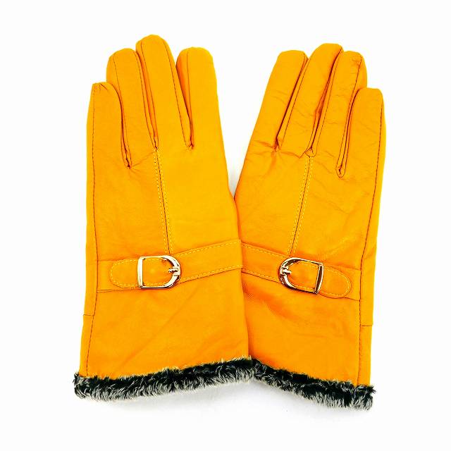 手袋 レザーグローブ レディース 羊革 黄色系 裏起毛入り フリーサイズ